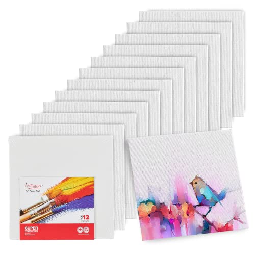 Artlicious Canvases for Painting 12 Packs - 8 x 8” Blank Canvas 100% Cotton Painting Canvas Panels for Acrylic, Oil & Watercolor Paint for Canvas Painting - size: 8x8" - 12Pcs