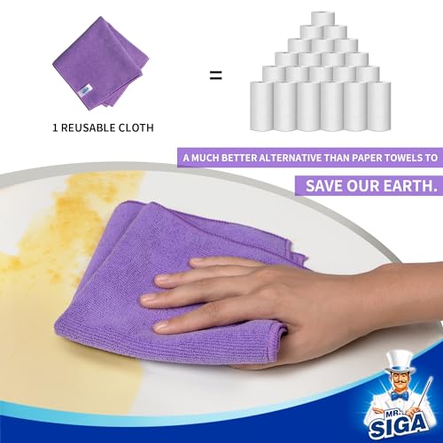 MR.SIGA Microfiber Cleaning Cloths, Streak Free Microfiber Towels, 12 Pack - color: Purple