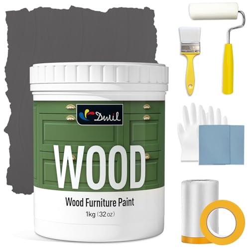 DWIL Matte Finish Furniture Paint - 32 Oz Wood Paint for Cabinets, Doors, Tables, and Dressers Refinishing - Water-Based, Non-Toxic & Odorless, Easy to Apply(Anthracite Gray)-With Tools - color: Anthracite Gray, size: 32 Ounce (Pack of 1)