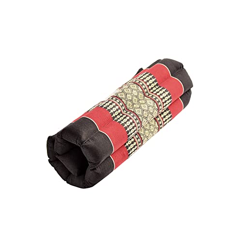 Zafuko Rollable Cushion - Black/Red - organic Kapok filling, use rolled or flat for yoga and meditation, lightweight, great car or seat cushion