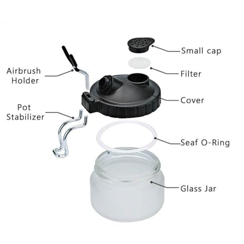Langlengtec Airbrush Cleaning Pot Glass Jar Bottle Ideal for Air Brush Clean and Holder