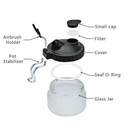 Langlengtec Airbrush Cleaning Pot Glass Jar Bottle Ideal for Air Brush Clean and Holder