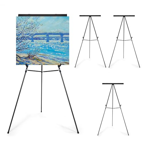 Falling in Art 63 1/2'' Aluminum Flip Chart Easel Stand, Black, 4 Pack | Presentation Easel with Adjustable Floor for Boardroom, Whiteboard, Paper Pads, Signage - style: Black 4-Pack