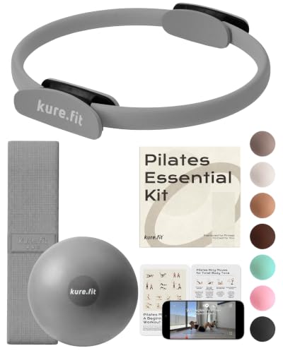 Pilates Kit | Pilates Equipment Set for Home Workouts | Accessories & Guide - color: Gray, style: Essential Kit - 3PC