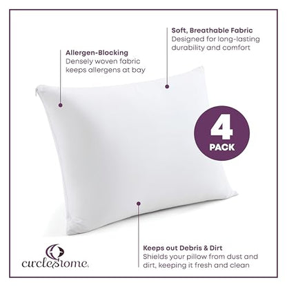 CirclesHome Pillow Protectors 4 Pack Standard Zippered - 100% Cotton Breathable Pillowcases - Protects Pillows from Dirt, Dust and Debri (Standard - Set of 4 - 20x26) - color: 1 - White, size: Standard (20 x 26 inches) - Set of 4