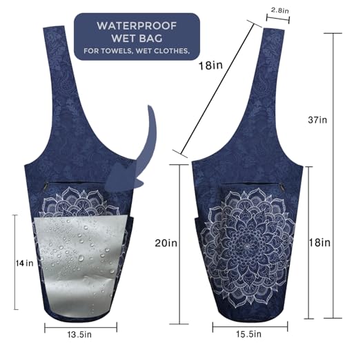 Yoga Mat Bag Carrier for Women Workout Large Waterproof with Zipper Pocket, Keychain and Wide Shoulder Straps - color: mandala