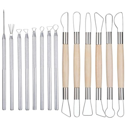 Pottery Ribbon Sculpting Tools Kit 14 PCS Clay Carving Tools | with Feather Wire Texture, and Needle Detail Tool, Aluminum, Pottery Carving Tool, Ceramic Wire Loop Sculpture Set