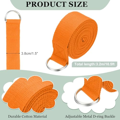 Yoga Strap for Stretching, Athletic Stretch Band with Adjustable Metal D Ring Buckle Yoga Bands - color: Orange, size: 10.5ft