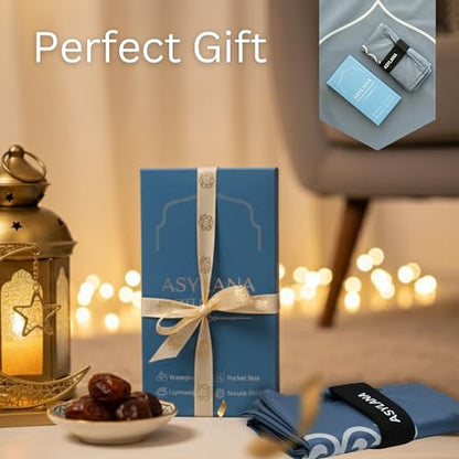 Portable Islamic Pocket Prayer Mat, Waterproof & Lightweight Thin Travel Sajjadah, Foldable Compact Small Muslim Praying Rug with Elastic Band, Essential Salah Gift Accessory - color: Bukhari Gray