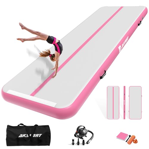 AKSPORT Inflatable Gymnatsics Mat Tumble Track 10ft 13ft 16ft 20ft 23ft Air Tumbling Mat with Air Pump for Home Use/Training/Cheerleading/Yoga - color: Pink, size: 13ftx3.3ftx8inch