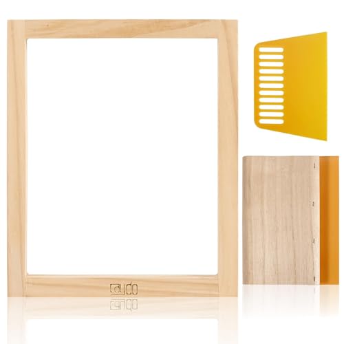Caydo 8x10 Inch Wood Silk Screen Frame, 110 White Mesh for DIY Printing | includes screen printing squeegee, for T-shirts backpacks handbags, DIY printing, wood silk screen frame - size: 8 x 10 Inch