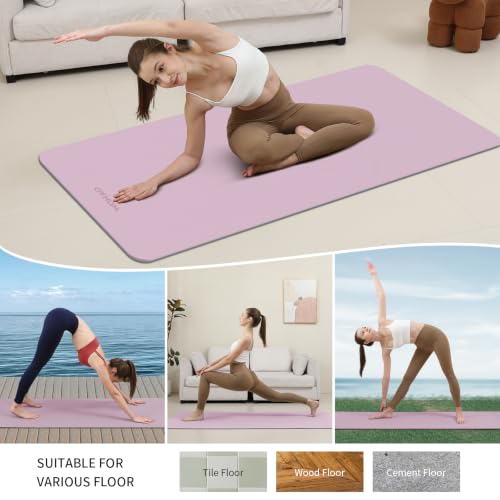 8mm Extra Wide 80cm Yoga Mat Non Slip | Spacious 80cm x 72" mat for tall users, gym, pilates. POE, reversible dual-color, non-slip, tear-proof, odorless, strap. - color: Taro Purple+Gray