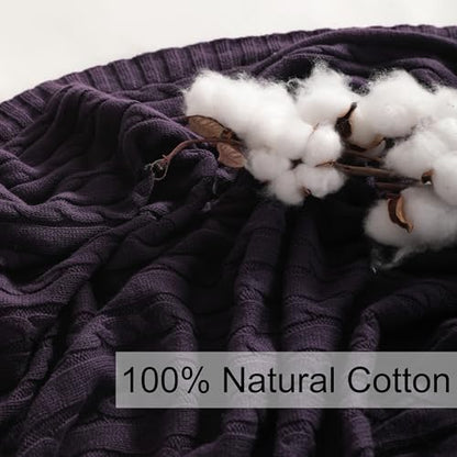 NTBAY Cotton Cable Knit Throw Blanket, 51 x 67, Eggplant Purple - color: Eggplant Purple, size: Throw(51"x67")