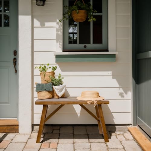 Handcrafted Solid Wood Bench, 30" - Farmhouse-Style Burnt Brown Entryway Seating for Living & Dining Room, Rustic Design, Natural Finish - color: Burnt Brown, size: 30 Inch