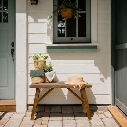 Handcrafted Solid Wood Bench, 30" - Farmhouse-Style Burnt Brown Entryway Seating for Living & Dining Room, Rustic Design, Natural Finish - color: Burnt Brown, size: 30 Inch