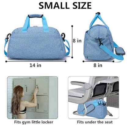 14 inch Small Gym Bag for Women & Men, Mini Duffel Bag for Travel Sports Lightweight Carry On Bag (Light Blue) - color: Light Blue