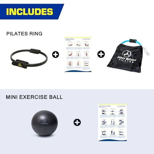 ProBody Pilates Ring and Mini Exercise Ball (2 pcs) - Black Magic Circle and Barre Ball Bundle for Stability, Barre, Yoga, Core Training and Physical Therapy