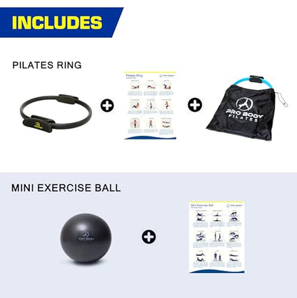 ProBody Pilates Ring and Mini Exercise Ball (2 pcs) - Black Magic Circle and Barre Ball Bundle for Stability, Barre, Yoga, Core Training and Physical Therapy