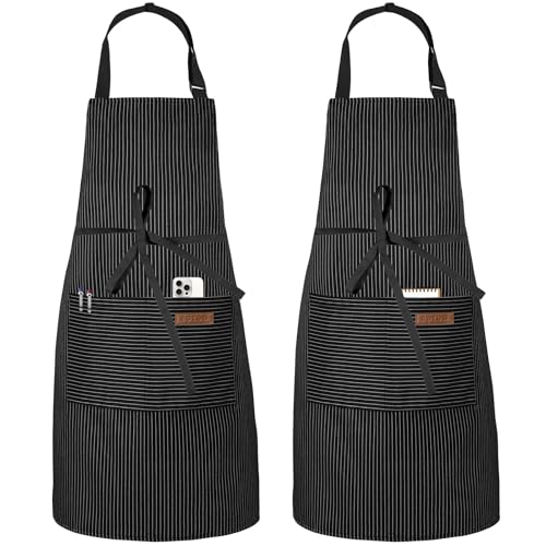 Serrenf 2 Pack Apron, Cooking Kitchen Aprons, Adjustable Bib Apron with 2 Pockets for Men Women Chef Apron - color: Black/ Black