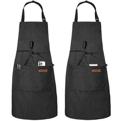 Serrenf 2 Pack Apron, Cooking Kitchen Aprons, Adjustable Bib Apron with 2 Pockets for Men Women Chef Apron - color: Black/ Black