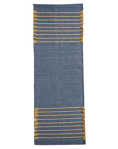 Indian Handmade 100% Organic Cotton Yoga Mat, Hand Woven Rug, Yoga Mat For Everyday Fitness at Home Comfortable Foldable Long Mat - color: Blue Yellow