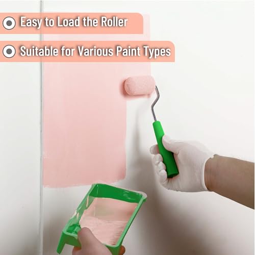 Bates- 2 Inch Foam Paint Roller Kit, 10 Pack, Small Paint Roller Kit, 1x Plastic Paint Tray, 2X Clear Disposable Tray Liners, 1x Roller Frame & 6X Mini Foam Covers for Painting Wall, Door, Cabinet - color: Green