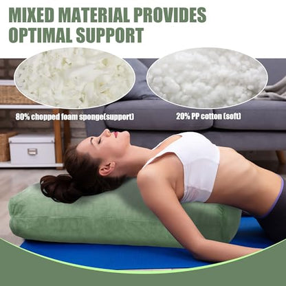 HOMBYS Shredded Foam Yoga Bolster Pillow for Restorative Yoga & Meditation, Versatile Rectangular Yoga Support Pillow Premium Meditation Cushion with Washable Velvet Cover& Carry Handle