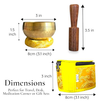 3 Inch Hand-Hammered Singing Bowl Gift Set - Includes Mallet, Cushion & Gift Box - Tibetan Singing Bowl for Mindfulness, Yoga, Spring Renewal & Relaxation- Made in Nepal - size: 3 inch