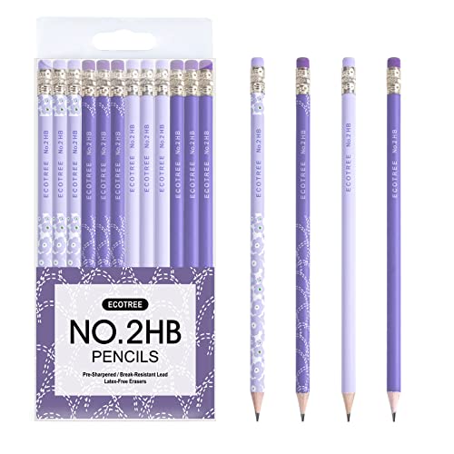 ECOTREE Pre-Sharpened #2 Pastel Pencils, Back to School Supplies, 12 Count | Graphite Number 2 Pencils for Kids Students, Latex-Free Eraser, Smooth Writing, Drawing, Sketching, Classroom Gifts - color: Purple, style: 12 COUNT