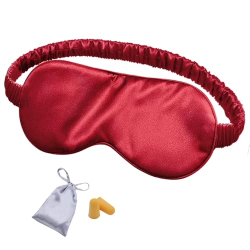 OLESILK Silk Sleep Mask Eye Mask Blindfold with Double Layer Silk Filling and Elastic Strap for Full Night's Sleep, Travel and Nap, Soft Eye Cover Eyeshade with Luxury Bag and Ear Plugs, Red - color: Burgundy