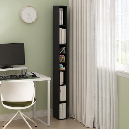 Furinno Fulda Book Shelf, 8-Tier Bookshelf, Bookcase with Space Saving Storage Shelf, 9.2 x 5.9 x 70.9, for Living Room, Bedroom, Home Office, Blackwood - color: Blackwood, size: 8-Tier, 6-Inch Width