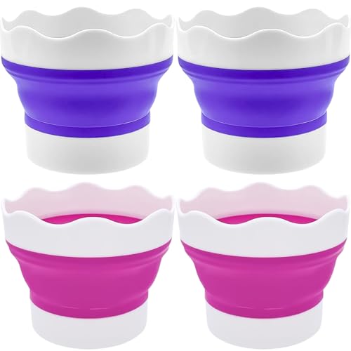 4 PCS Collapsible Paint Brush Washer Multifunctional Collapsible Bucket Foldable Water Cup Silicone Portable Painting Water Cup Mini Washing Buckets Brush Holder for Watercolor Oil Painting - color: Pink, Purple