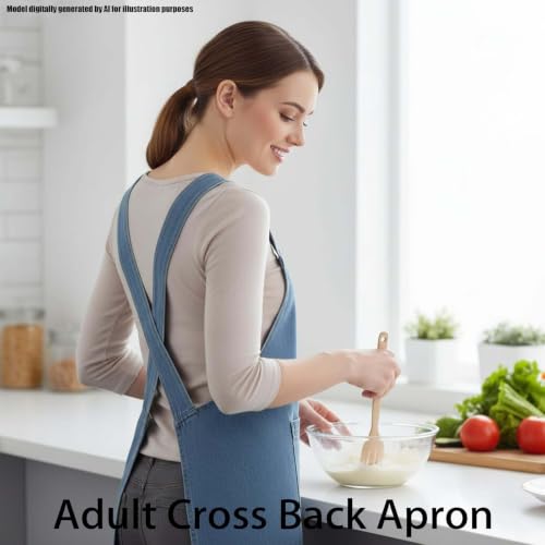 Adult Cross Back Apron, Stain Resistant Cotton Apron with Pockets ﻿ | Denim Cross Back Aprons, Cotton Apron Suitable for Gardens and Kitchens, with Pockets for Easy Carrying of Tools - color: D