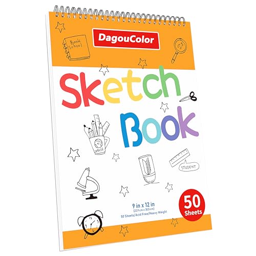 DagouColor Drawing Paper for Kids, 9"x12" Sketch Book - White, 2 Pack | 50 Sheets Double-Sided Papers, Spiral-Bound Smooth Drawing Pad for Beginning Artists Boys Girls
