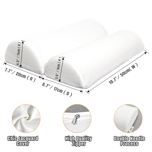 2PCS Knee Pillow for Sleeping, Half Moon Bolster Pillow for Neck, Legs, Ankle Foot & Knee Support, High Density Foam for Leg Elevation (19.6''x6.7''x3.5'', 19.6''x7.8''x4.3'') - color: White