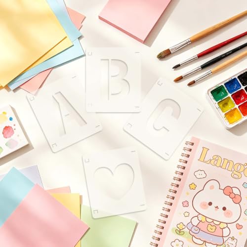 84PCS 2 Inch Letter Number Symbol Stencils, Reusable Alphabet Templates Interlocking Stencil Kit for Painting on Wood, Wall, Fabric, Rock, Sign, DIY Art Projects - color: 84 Sheets Letterand Number