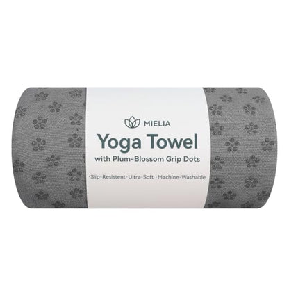 MIELIA Hot Yoga Towel Non Slip,Yoga Mat Towel with Grip Dots - Super Absorbent Microfiber Sweat Towel for Hot Yoga & Pilates, 72" x 24.5", Gray
