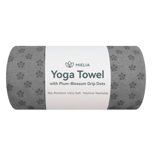 MIELIA Hot Yoga Towel Non Slip,Yoga Mat Towel with Grip Dots - Super Absorbent Microfiber Sweat Towel for Hot Yoga & Pilates, 72" x 24.5", Gray