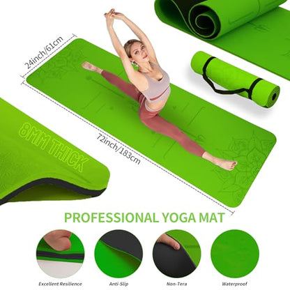 DICYWUDI Yoga Mat Thick, 6 Fabric Resistance Bands, 2 Pack Yoga Blocks, Home Workout Equipment Essentials Starter Kit for Beginners Full Body Toning - color: Black