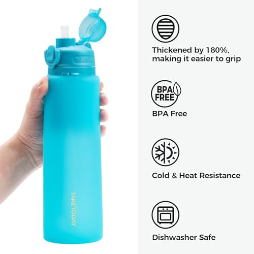 TakeToday Collapsible Water Bottles, Foldable for Travel, 32oz, Blue | Compact Foldable Travel Bottle with Straw, TSA-Approved Leakproof Silicone, BPA-Free for Hiking & Outdoors - color: Blue
