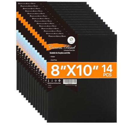 CONDA Black Canvases for Painting, Canvas Panels 8x10 inch, Pack of 14, 100% Cotton Acid-Free, 8 oz Gesso-Primed, Art Boards for Oil & Acrylic Painting - size: 8"x10"