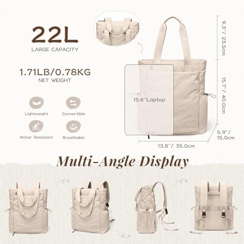 GOLF SUPAGS 3-in-1 Laptop Tote Backpack for Women 15.6" Quilted Work Gym Bag with Hidden Yoga Mat Carrier for Travel Leisure (Apricot) - color: Apricot