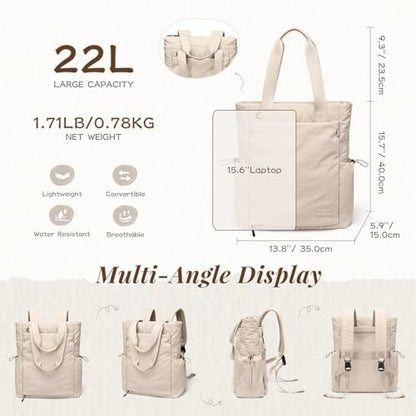 GOLF SUPAGS 3-in-1 Laptop Tote Backpack for Women 15.6" Quilted Work Gym Bag with Hidden Yoga Mat Carrier for Travel Leisure (Apricot) - color: Apricot