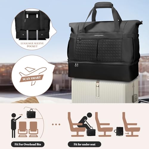 Maelstrom Gym Bag for Women,40L Travel Duffel Bag with Shoes Compartment and Wet Pocket,Waterproof Carry On Weekender Bag,Sport Gym Tote Bags Swimming Yoga, Hospital Holdalls（Black） - color: Black