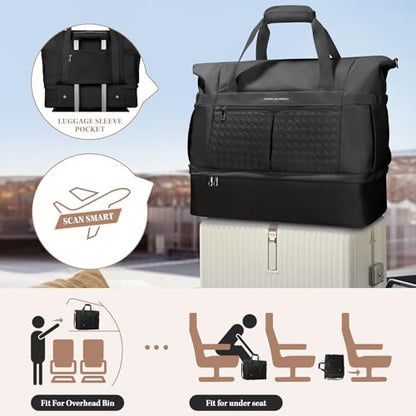 Maelstrom Gym Bag for Women,40L Travel Duffel Bag with Shoes Compartment and Wet Pocket,Waterproof Carry On Weekender Bag,Sport Gym Tote Bags Swimming Yoga, Hospital Holdalls（Black） - color: Black