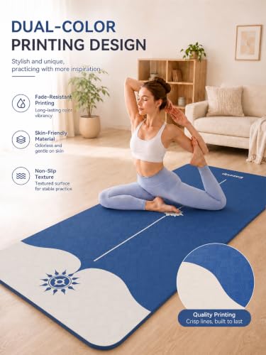 EaseUp Yoga Mat 73"x28"x0.4",10mm thick,Non Slip for Workout, Pilates - color: Blue