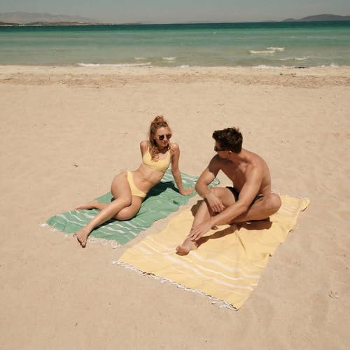 BAY LAUREL Turkish Beach Towel with Travel Bag 39 x 71 Quick Dry Sand Free Lightweight Large Oversized Towels Light - color: Green With Mix White