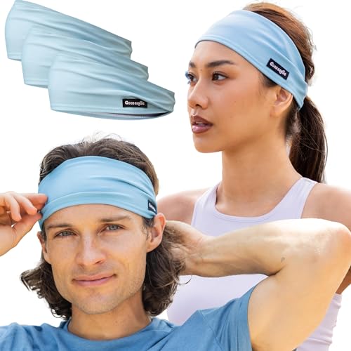 Good Bands Sweat Headbands for Men and Women, Non Slip Workout Sweatband - color: Light Blue, size: Single