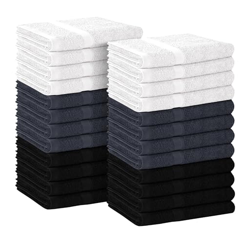 Avalon Towels Salon Towel - Black, Grey and White Hand Towels Bulk Pack of 24 - 100% Cotton Absorbent Spa, Facial & Gym Towel for Working Out - 16x27 Inches (Not Bleach Proof) - color: Black, Grey, White, size: 16x27 Inch (Pack of 24)