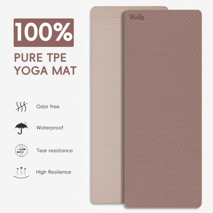 WEILA Extra Thick 10mm Yoga Mat,76"x28" Dual-Color TPE with Carry Strap - color: Brown & Apricot